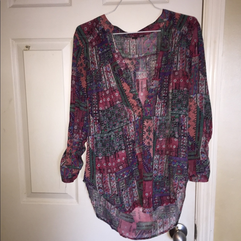 Abstract Pattern Button Up Blouse